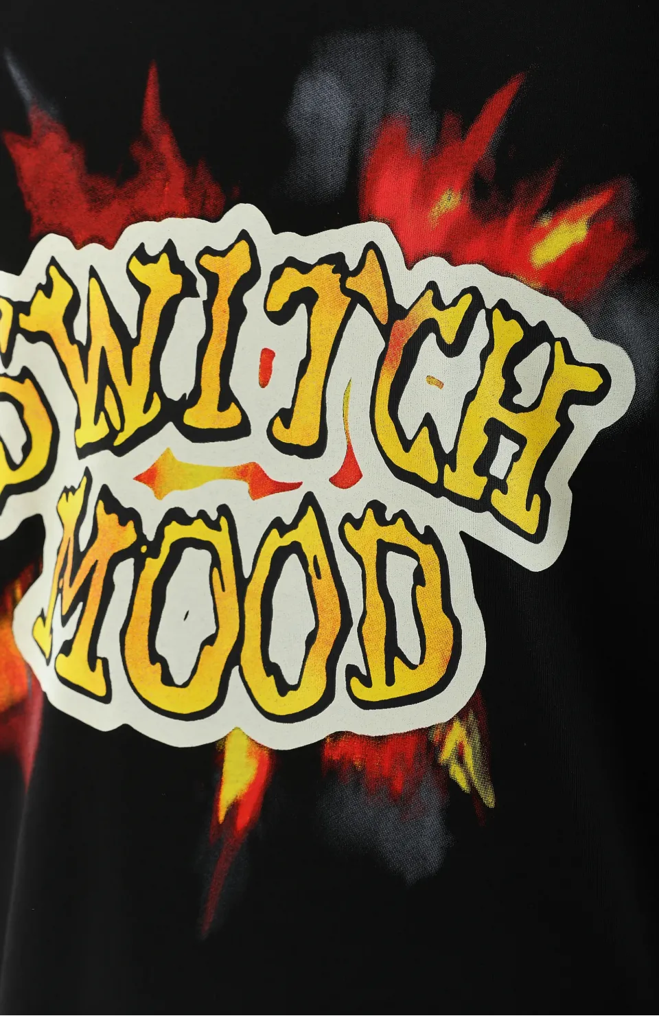 Unisex Oversize Baskılı Bisiklet Yaka T-Shirt - Siyah