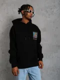Erkek Patel Six Baskılı Kapüşonlu Sweat - Siyah