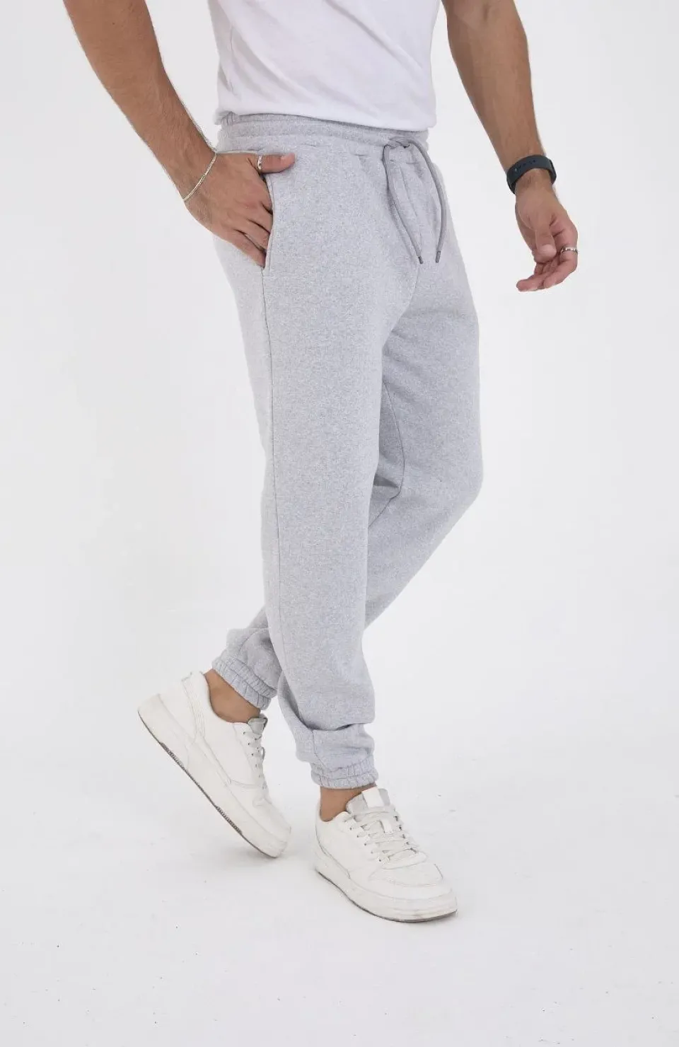 Unisex Kışlık Üç İplik Lastikli Eşofman Pantolon - Gri