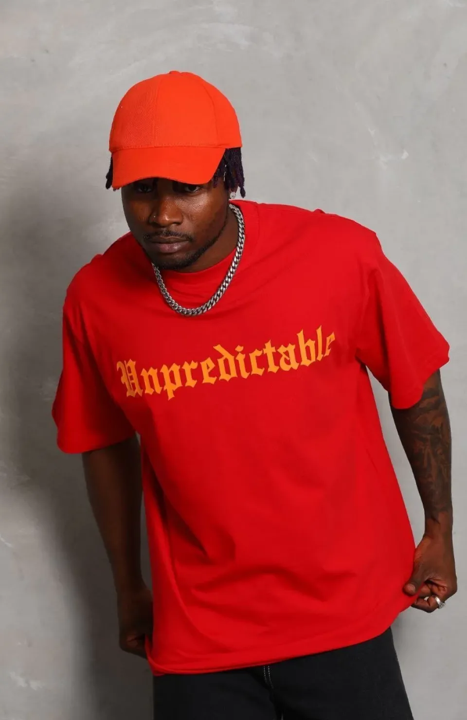 Unisex Oversize Baskılı Bisiklet Yaka T-Shirt - Kırmızı