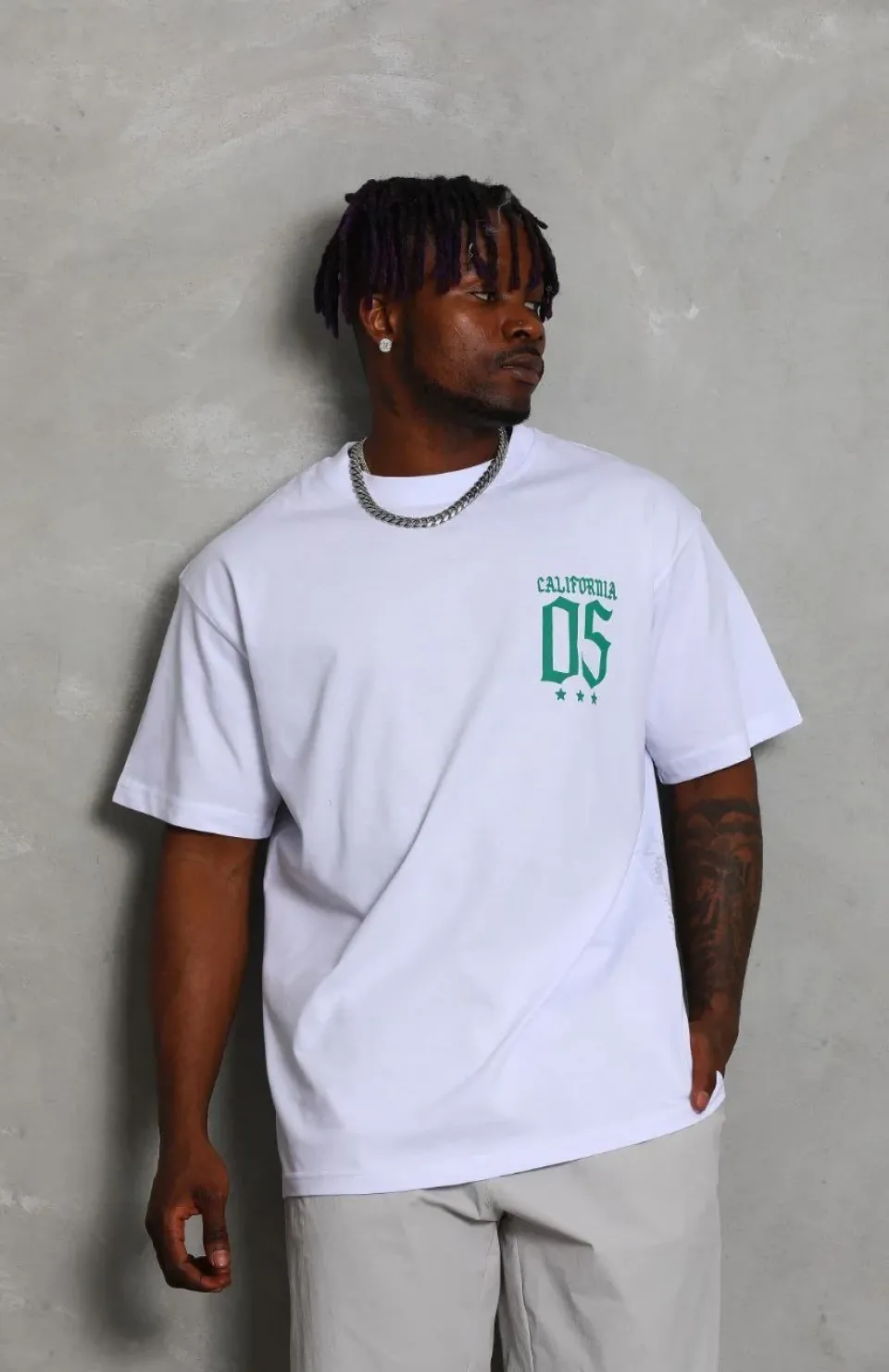 Unisex Oversize Baskılı Bisiklet Yaka T-Shirt - Beyaz