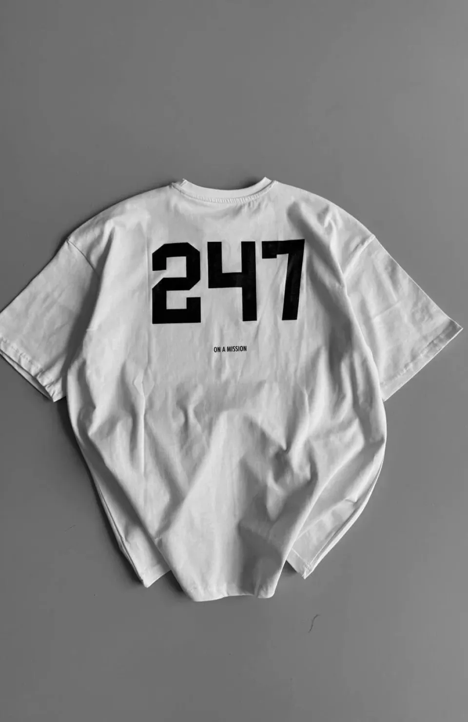 20/1 Penye Compack Baskılı Oversize Bisiklet Yaka Kısa Kol Yazlık T-shirt - Beyaz