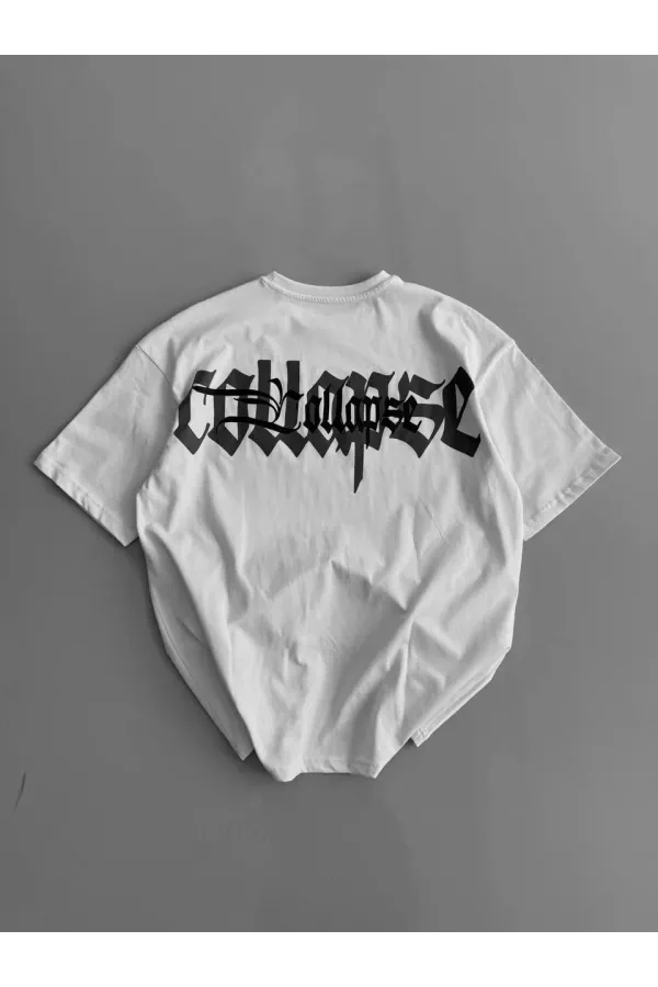 20/1 Penye Compack Baskılı Oversize Bisiklet Yaka Kısa Kol Yazlık T-shirt - Beyaz