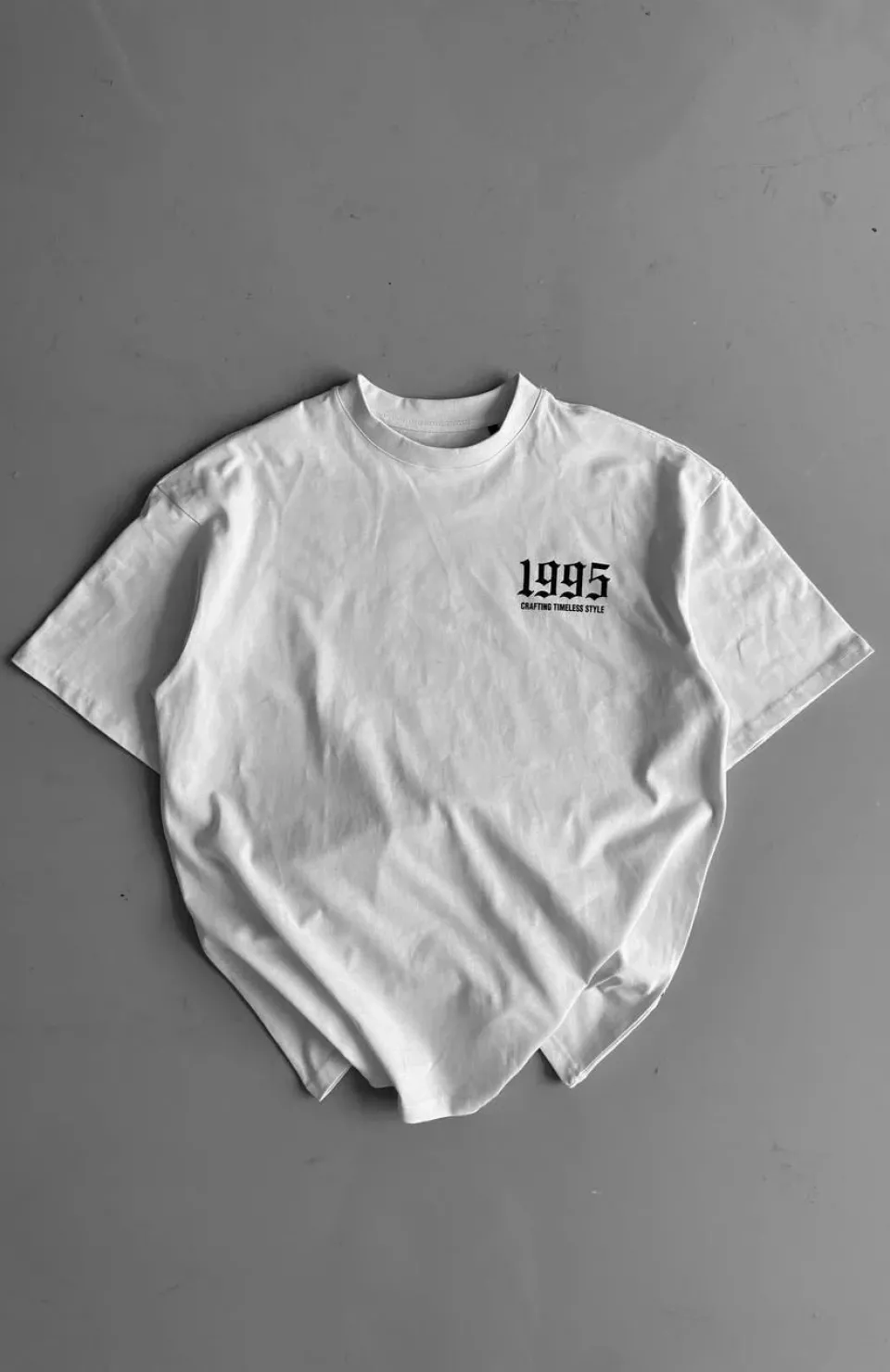 20/1 Penye Compack Baskılı Oversize Bisiklet Yaka Kısa Kol Yazlık T-shirt - Beyaz