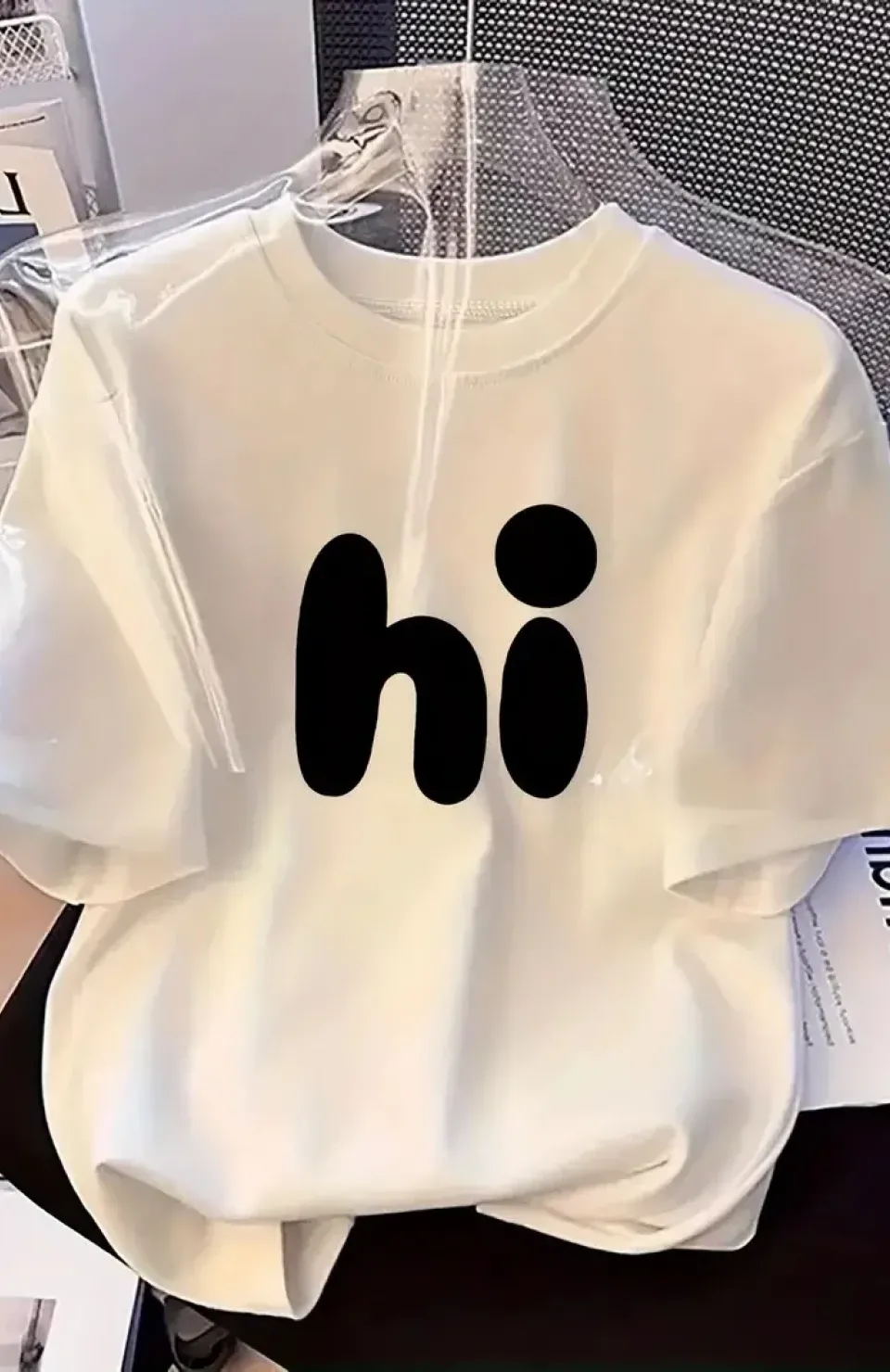 20/1 Penye Compack Baskılı Oversize Bisiklet Yaka Kısa Kol Yazlık T-shirt - Beyaz