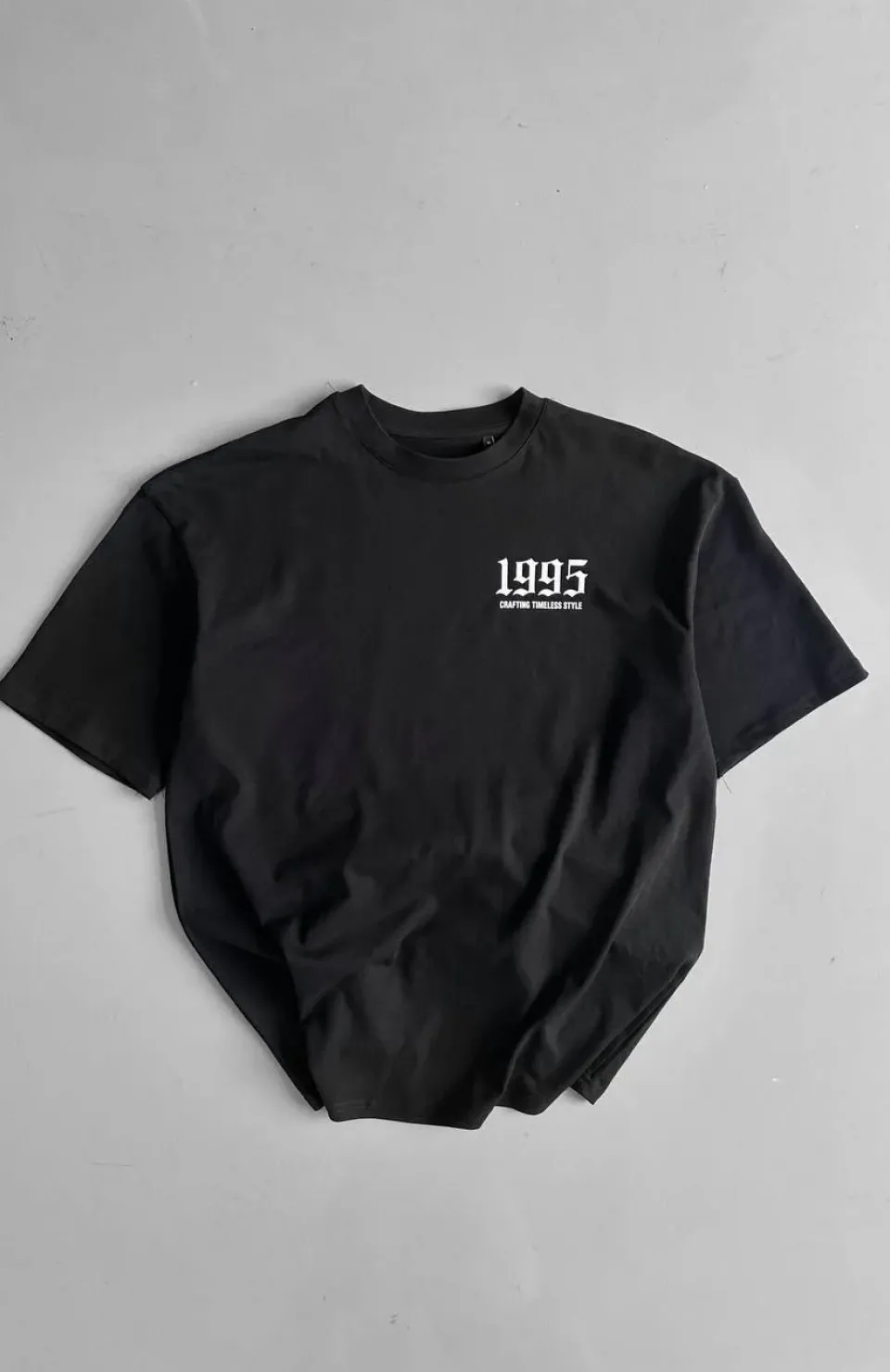 20/1 Penye Compack Baskılı Oversize Bisiklet Yaka Kısa Kol Yazlık T-shirt - Siyah