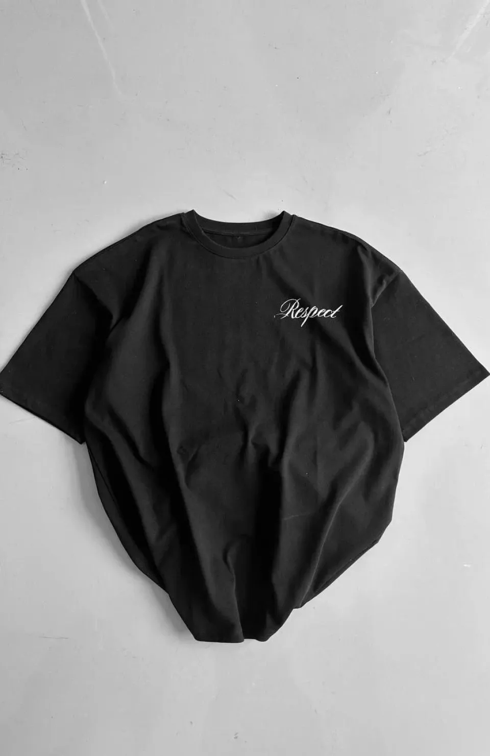 20/1 Penye Compack Baskılı Oversize Bisiklet Yaka Kısa Kol Yazlık T-shirt - Siyah