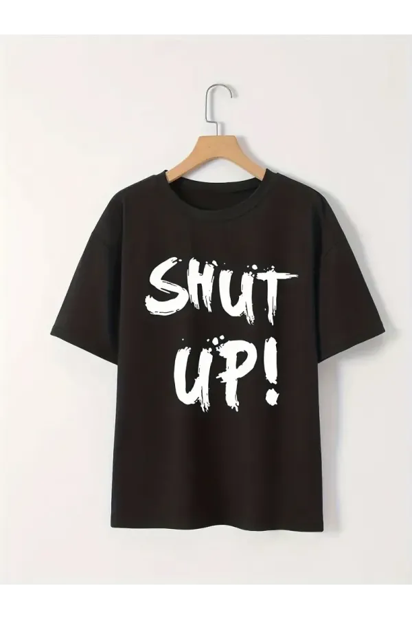 20/1 Penye Compack Baskılı Oversize Bisiklet Yaka m Kısa Kol Yazlık T-shirt - Siyah