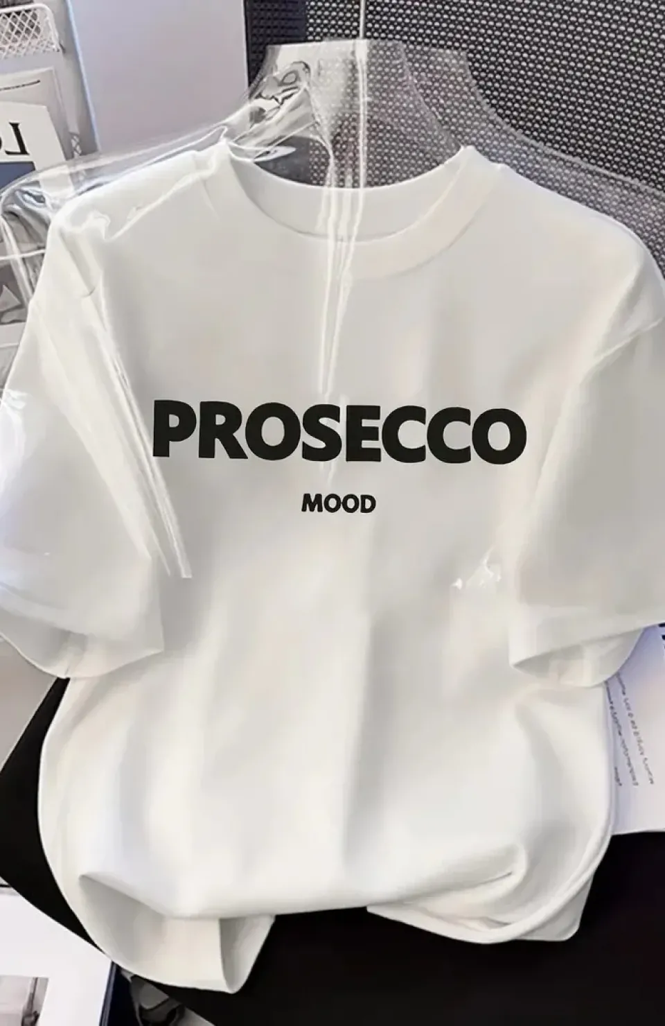 20/1 Penye Compack Baskılı Oversize Kısa Kol Bisiklet Yaka T-shirt - Beyaz