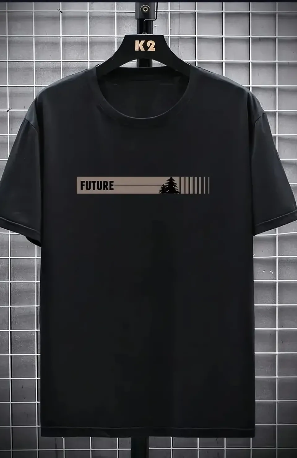 20/1 Penye Compack FUTRE Baskılı Oversize Kısa Kol Bisiklet Yaka T-shirt - Siyah