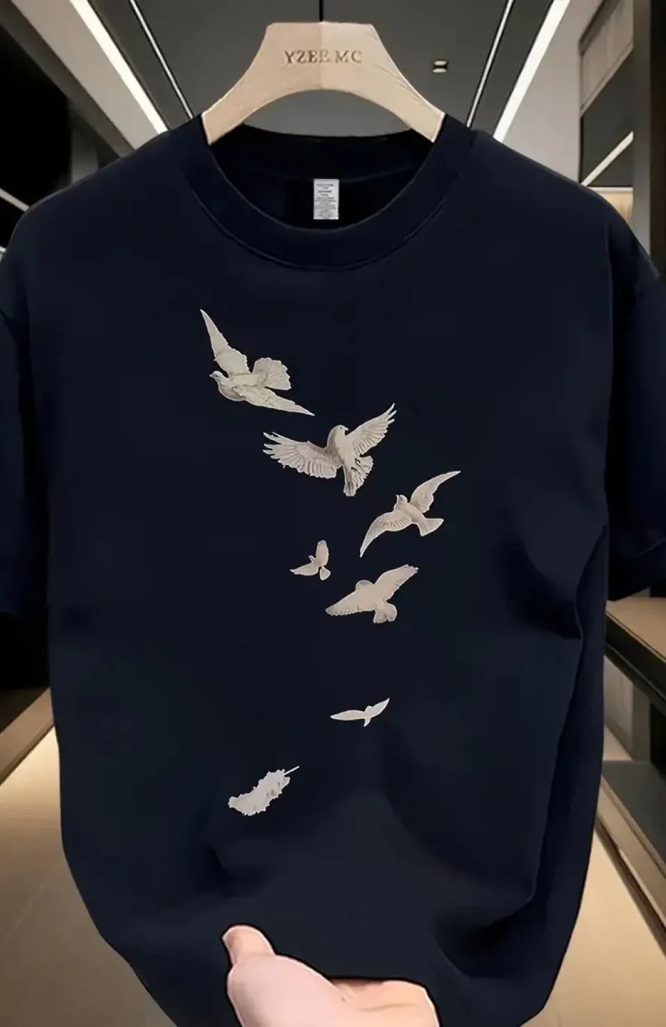 20/1 Penye Compack Özgür kuşlar Baskılı Baskılı Oversize Bisiklet Yaka T-shirt - Beyaz