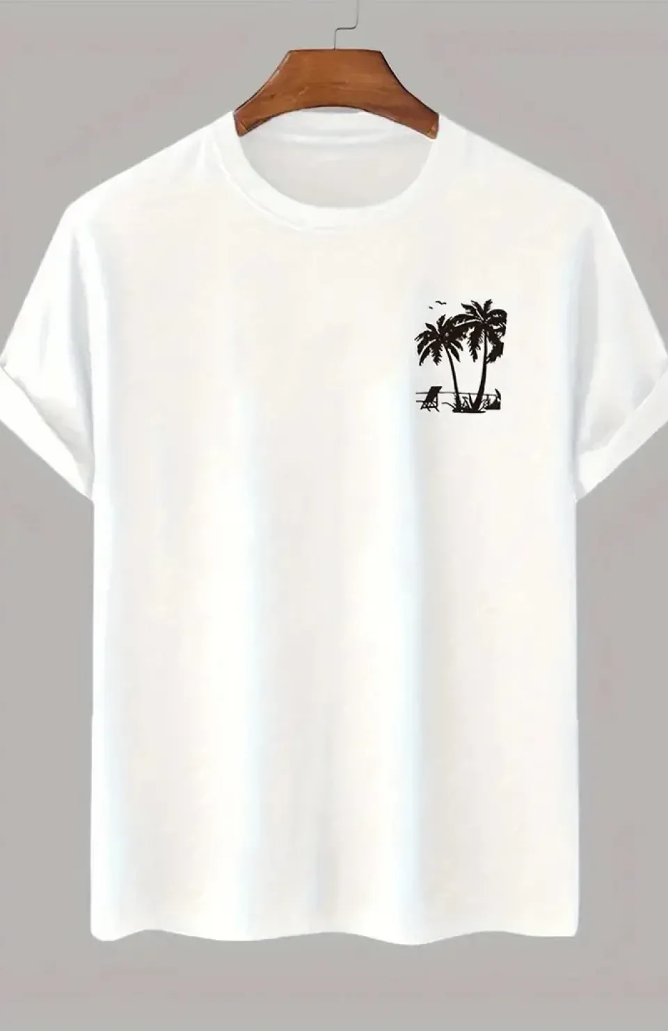 20/1 Penye Compack Palmiye Baskılı Oversize Bisiklet Yaka Kısa Kol T-shirt - Beyaz