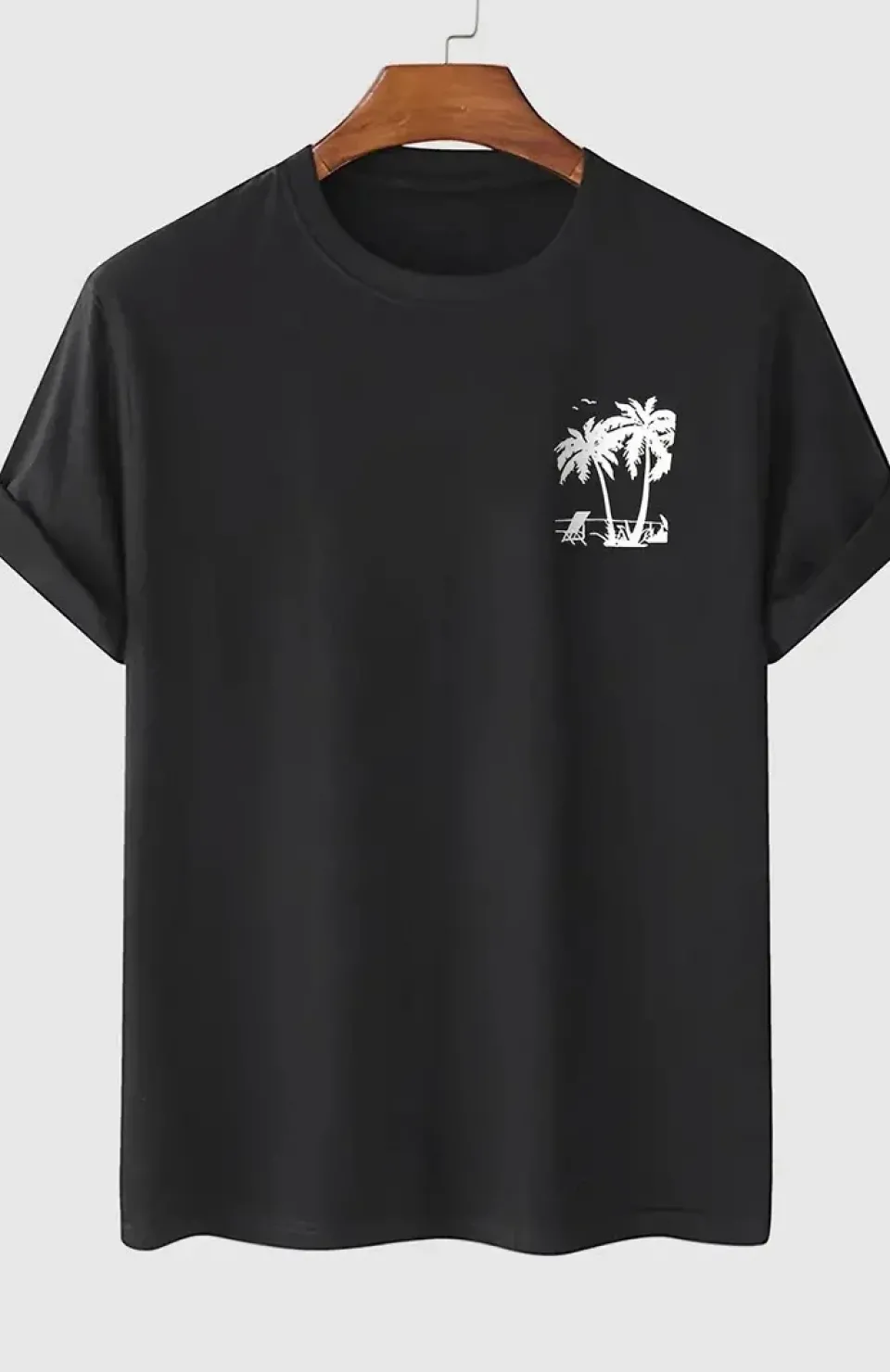 20/1 Penye Compack Palmiye Baskılı Oversize Bisiklet Yaka Kısa Kol T-shirt - Siyah