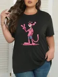 20/1 Penye Compack Pembe Panter Baskılı Oversize Bisiklet Yaka Kısa Kol Yazlık T-shirt - Beyaz