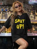 20/1 Penye Compack Shut up Baskılı Oversize Bisiklet Yaka Kısa Kol T-shirt - Siyah