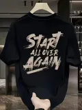 20/1 Penye Compack Start All Over Baskılı Oversize Bisiklet Yaka Kısa Kol T-shirt - Siyah