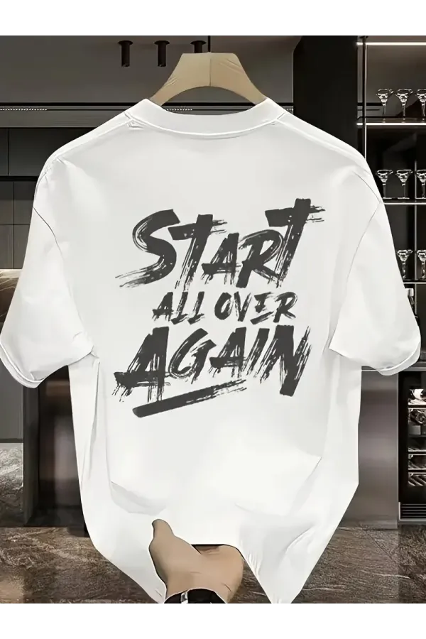 20/1 Penye Compack Start All Over Baskılı Oversize Bisiklet Yaka Kısa Kol Yazlık T-shirt - Beyaz