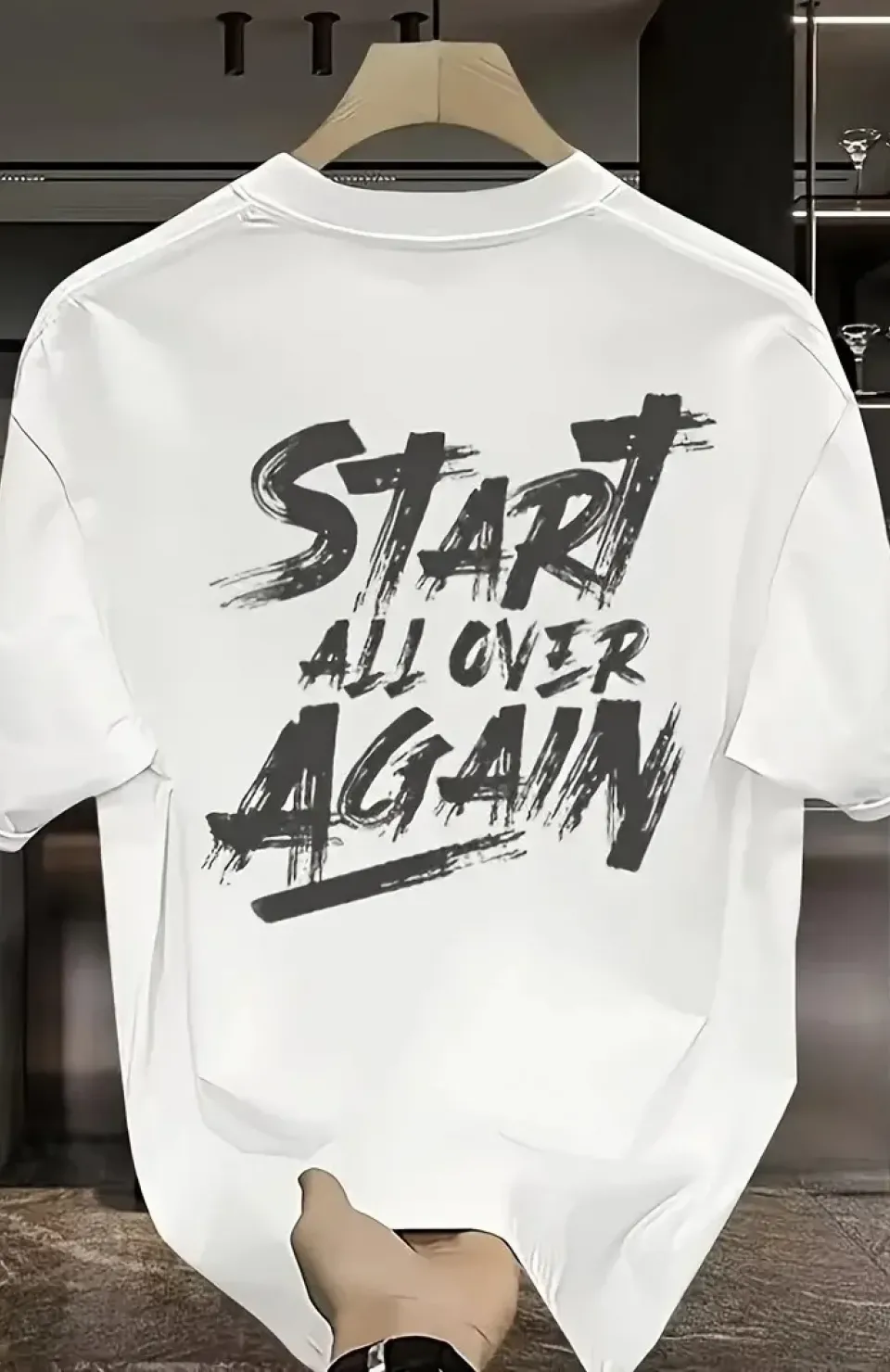 20/1 Penye Compack Start All Over Baskılı Oversize Bisiklet Yaka Kısa Kol Yazlık T-shirt - Beyaz