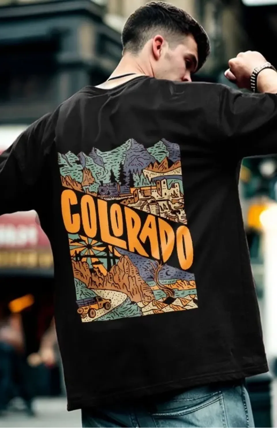 Erkek Baskılı Oversize T-shirt - Siyah