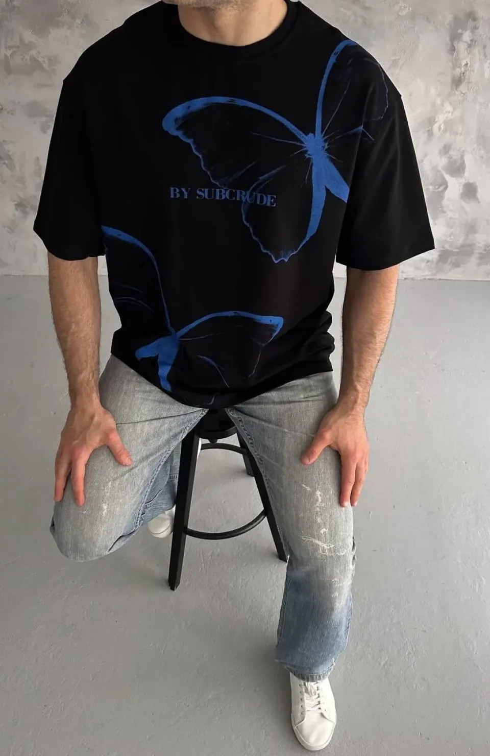 Unisex Bisiklet Yaka Baskılı Oversize T-Shirt - Siyah Somersan Giyim | Kadın, Erkek ve Çocuk Moda