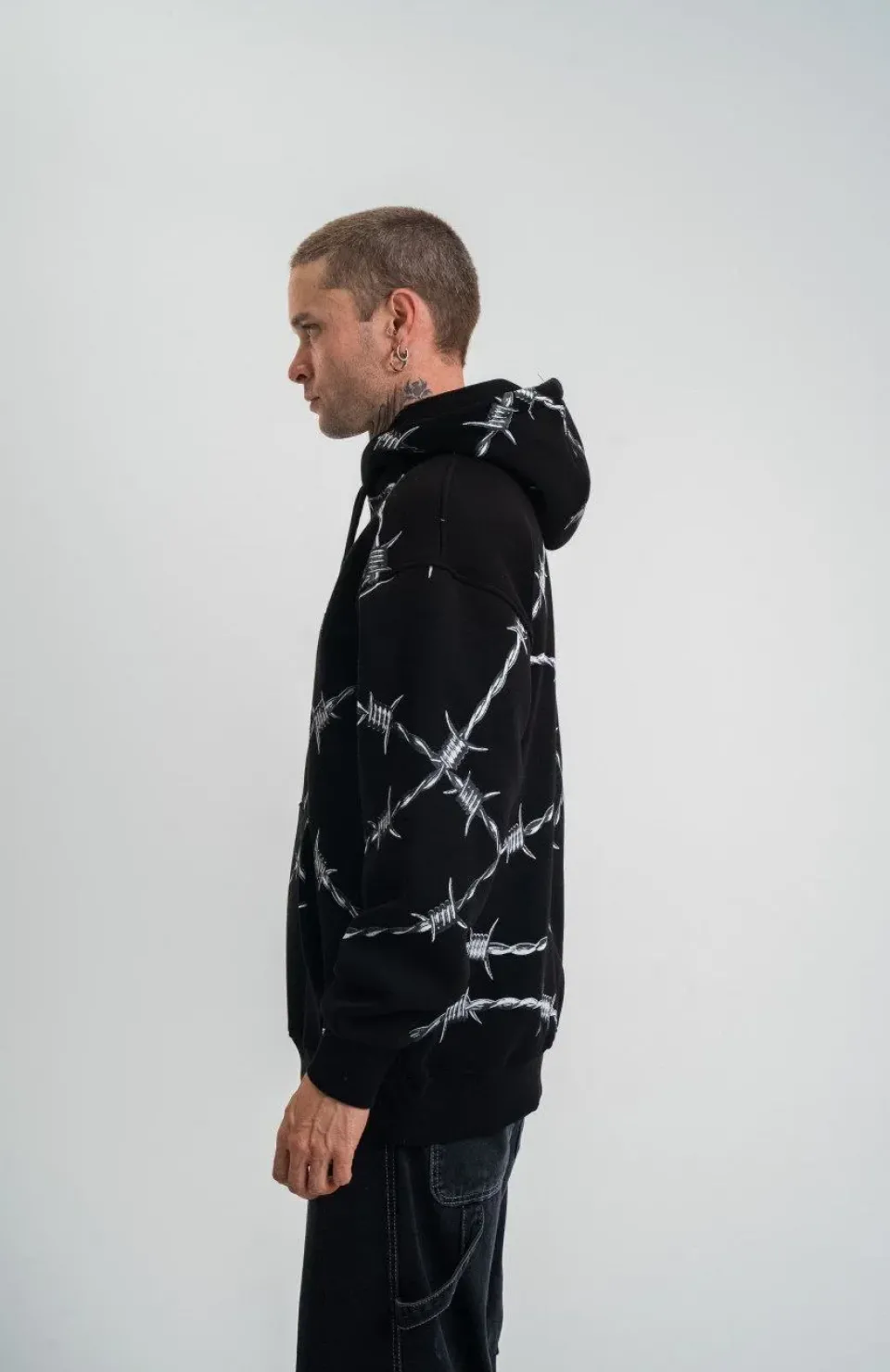 Unisex Kapşonlu Varak ve Pano Baskılı SweatShirt- Siyah