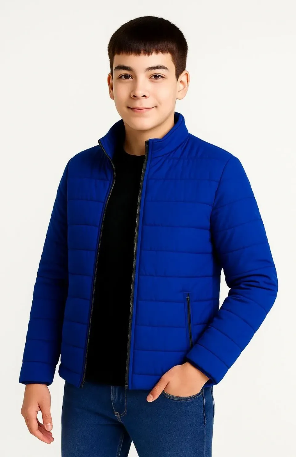 Erkek Çocuk Şişme Mont Hafif ve Sıcak Tutucu Kışlık Fermuarlı Su İtici Rahat Günlük Mont Kapüşonuz Modern Tasarım - Saks Mavisi Somersan Giyim | Kadın, Erkek ve Çocuk Moda