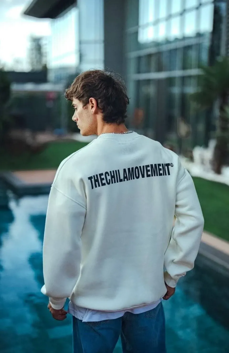 Kışlık Bisiklet Yaka Oversize Baskılı SweatShirt - Beyaz