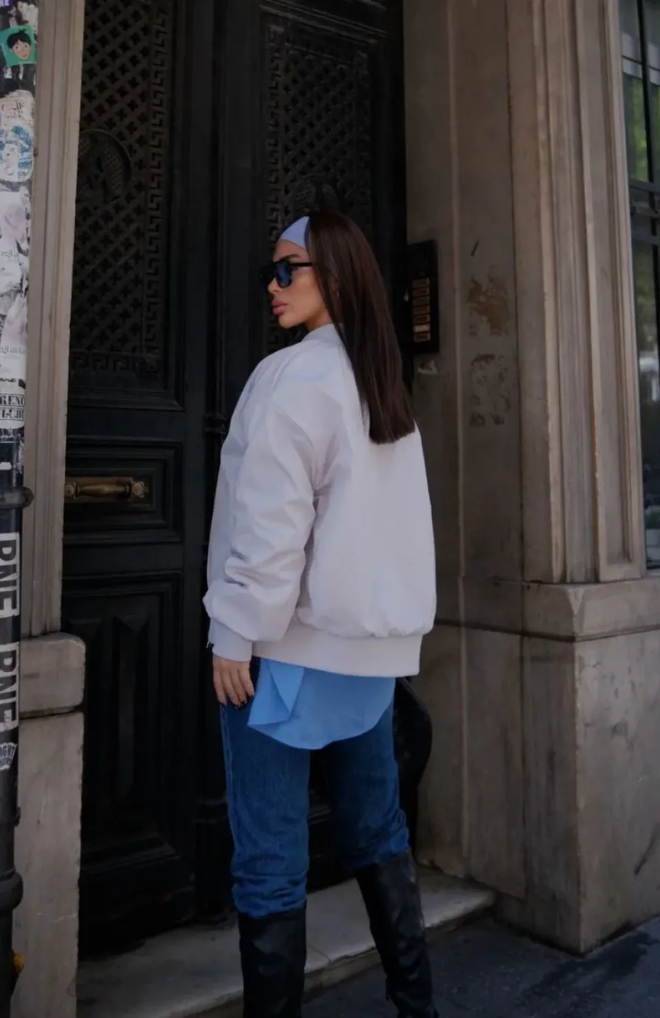 Cepli Bomber Ceket Mont - Beyaz