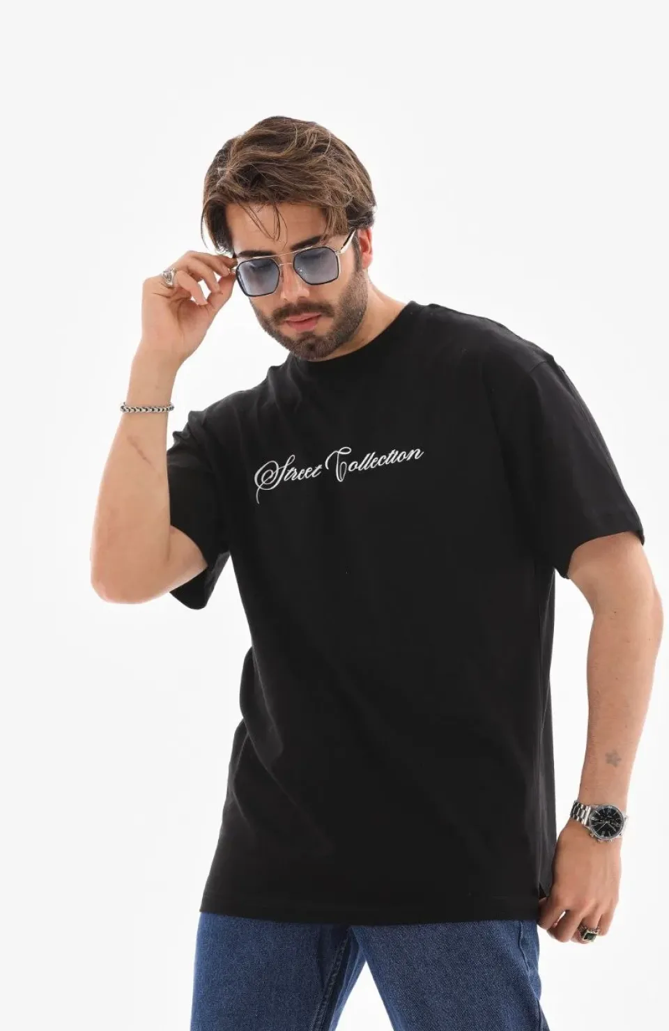 Unisex Bisiklet Yaka Baskılı Oversize T-Shirt - Siyah Somersan Giyim | Kadın, Erkek ve Çocuk Moda