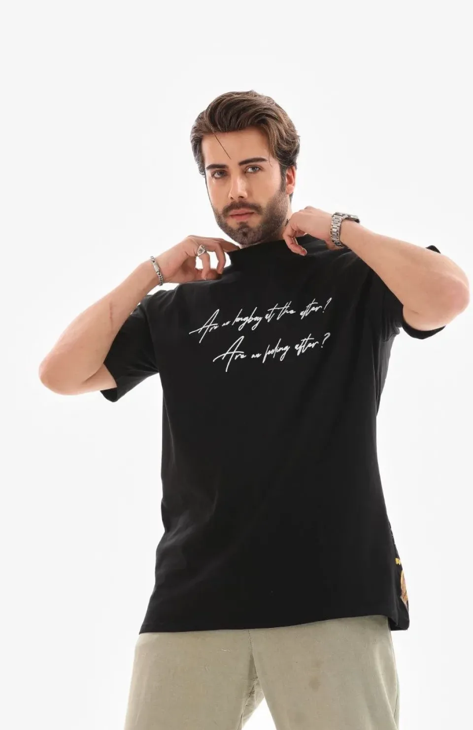 Unisex Bisiklet Yaka Baskılı Oversize T-Shirt - Siyah Somersan Giyim | Kadın, Erkek ve Çocuk Moda