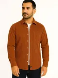 Erkek Fitilli Kadife Cepli Gömlek Oversize Rahat Kalıp - Kahverengi