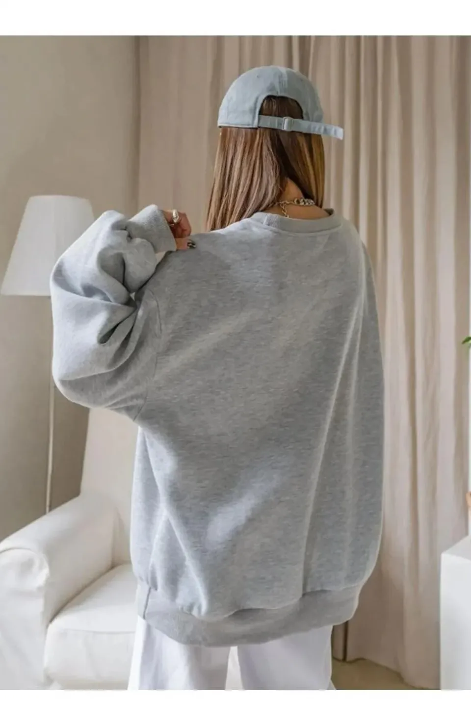 Kadın Düz Bisiklet Yaka Sweat - Gri