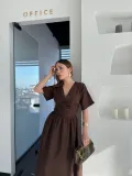 Kısa Kollu Uzun Elbise - Kahve