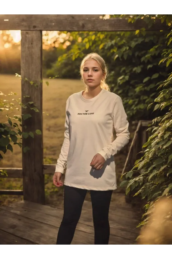 Unisex Bisiklet Yaka Uzun Kollu T-Shirt - Beyaz