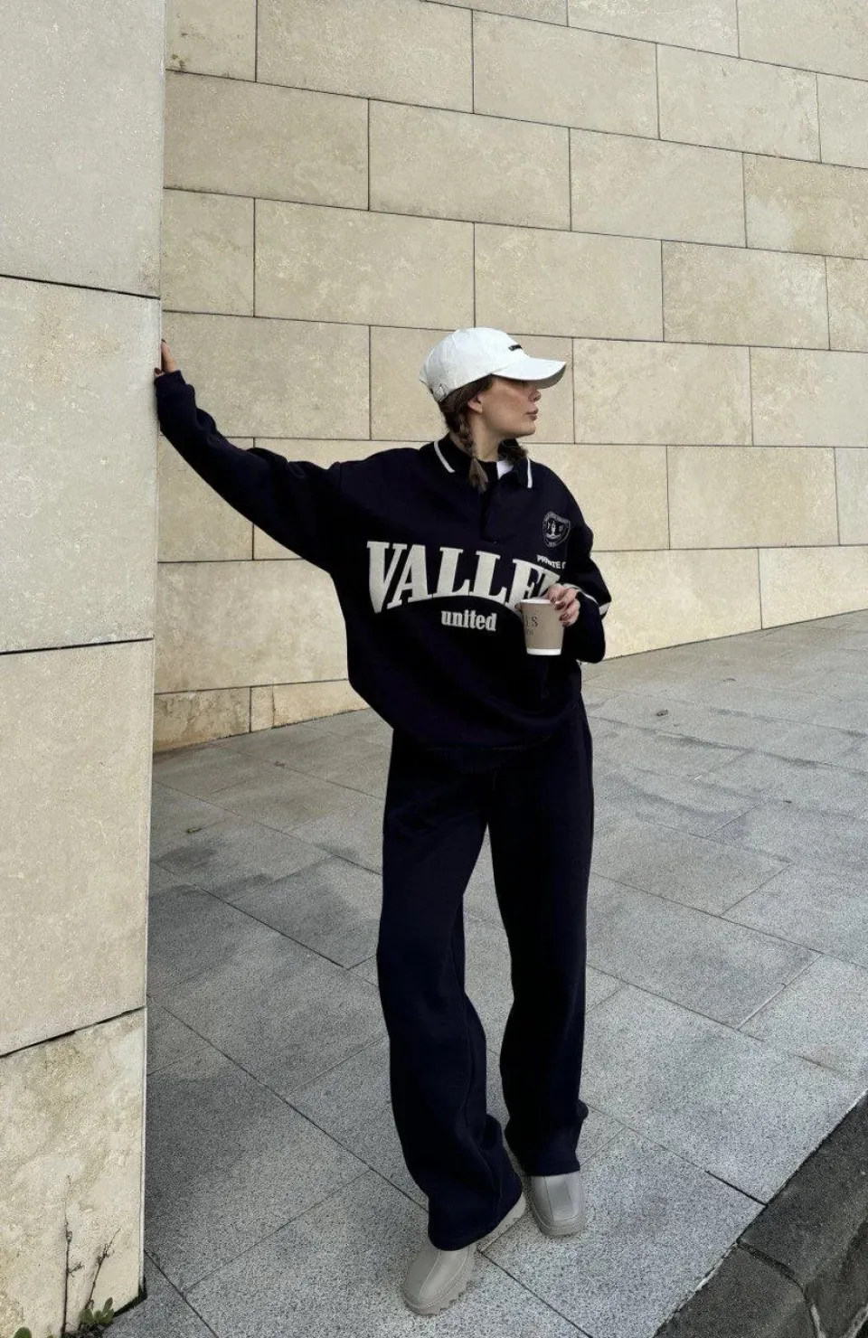 Üç İplik Yakalı Sweat Baggy Pantalonlu Takım - Siyah