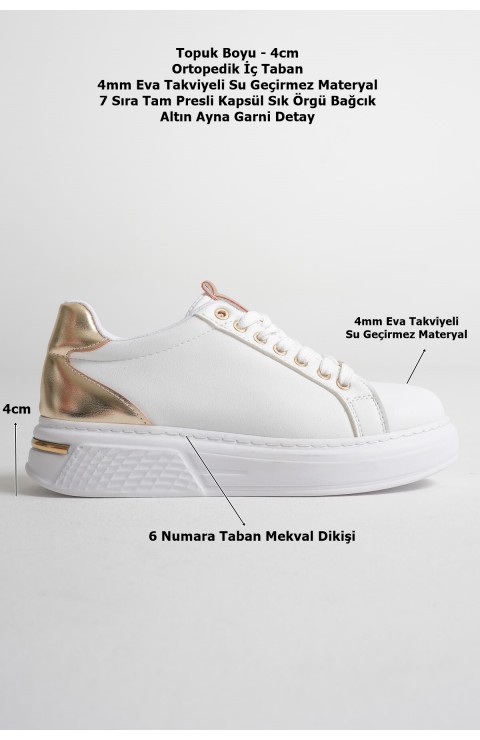 Altın Detaylı Beyaz Kadın Spor Ayakkabı TR01MS03E
