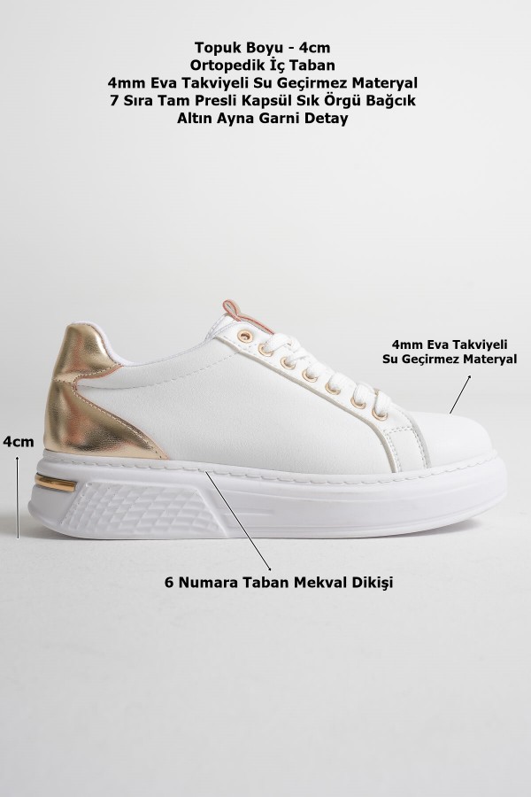 Altın Detaylı Beyaz Kadın Spor Ayakkabı TR01MS03E