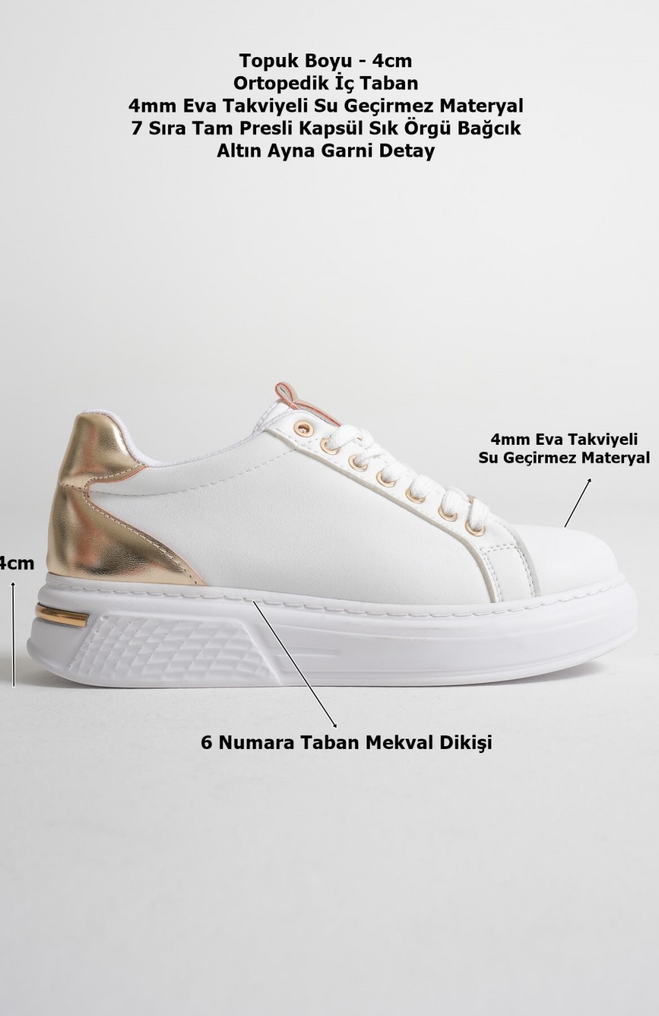 Altın Detaylı Beyaz Kadın Spor Ayakkabı TR01MS03E Somersan Giyim | Kadın, Erkek ve Çocuk Moda