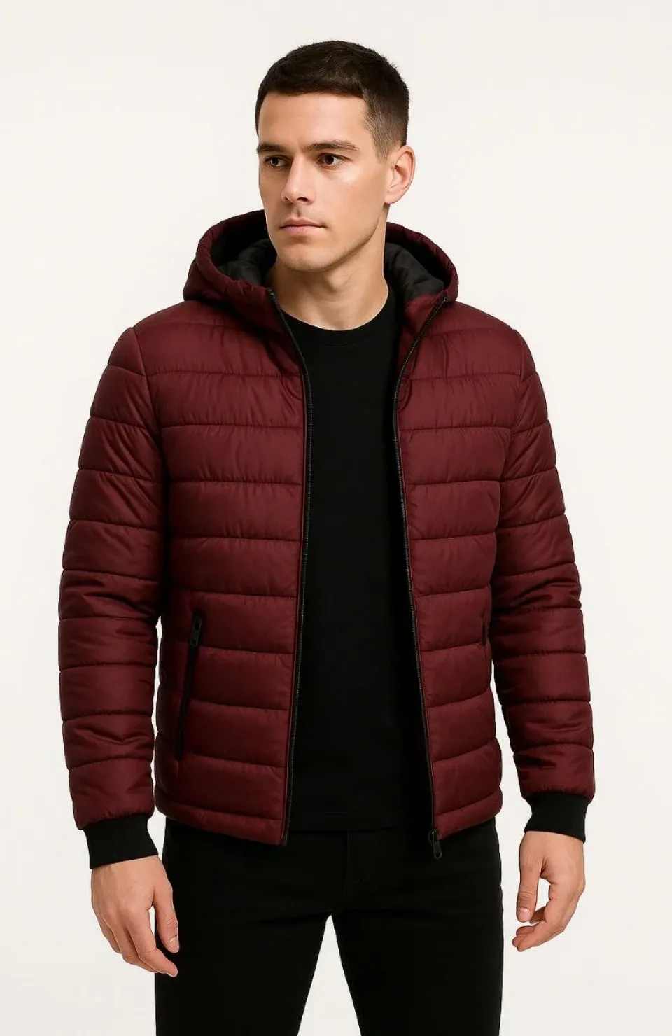 Erkek Şişme Kapüşonlu Fermuarlı Mont Su itici Kapitone Astarlı Kumaş Cepli Kışlık Rahat Kalıp - Bordo Somersan Giyim | Kadın, Erkek ve Çocuk Moda