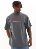 Unisex Baskılı Oversize T-Shirt - Füme