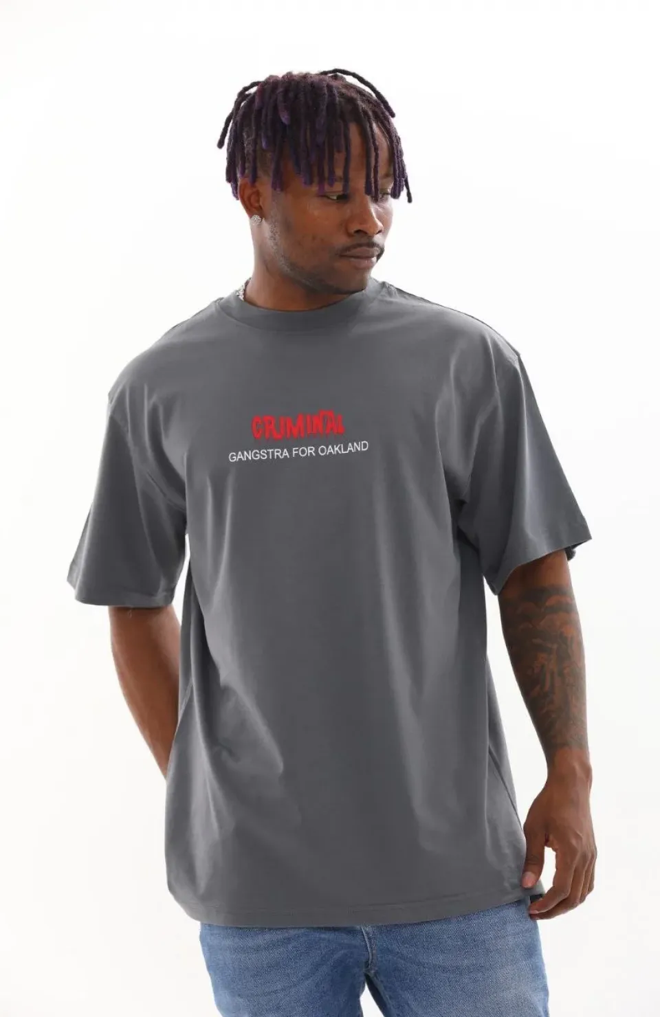 Unisex Baskılı Oversize T-Shirt - Füme