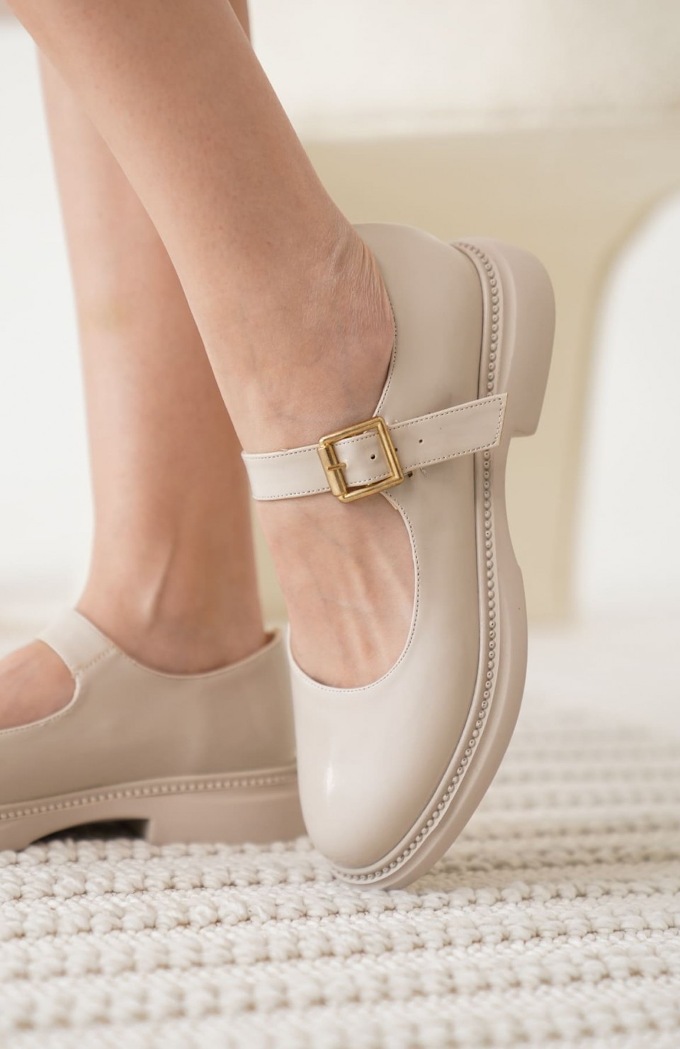 Bej Rugan Toka Detaylı Mary Jane Ayakkabı TR09MS01B Somersan Giyim | Kadın, Erkek ve Çocuk Moda