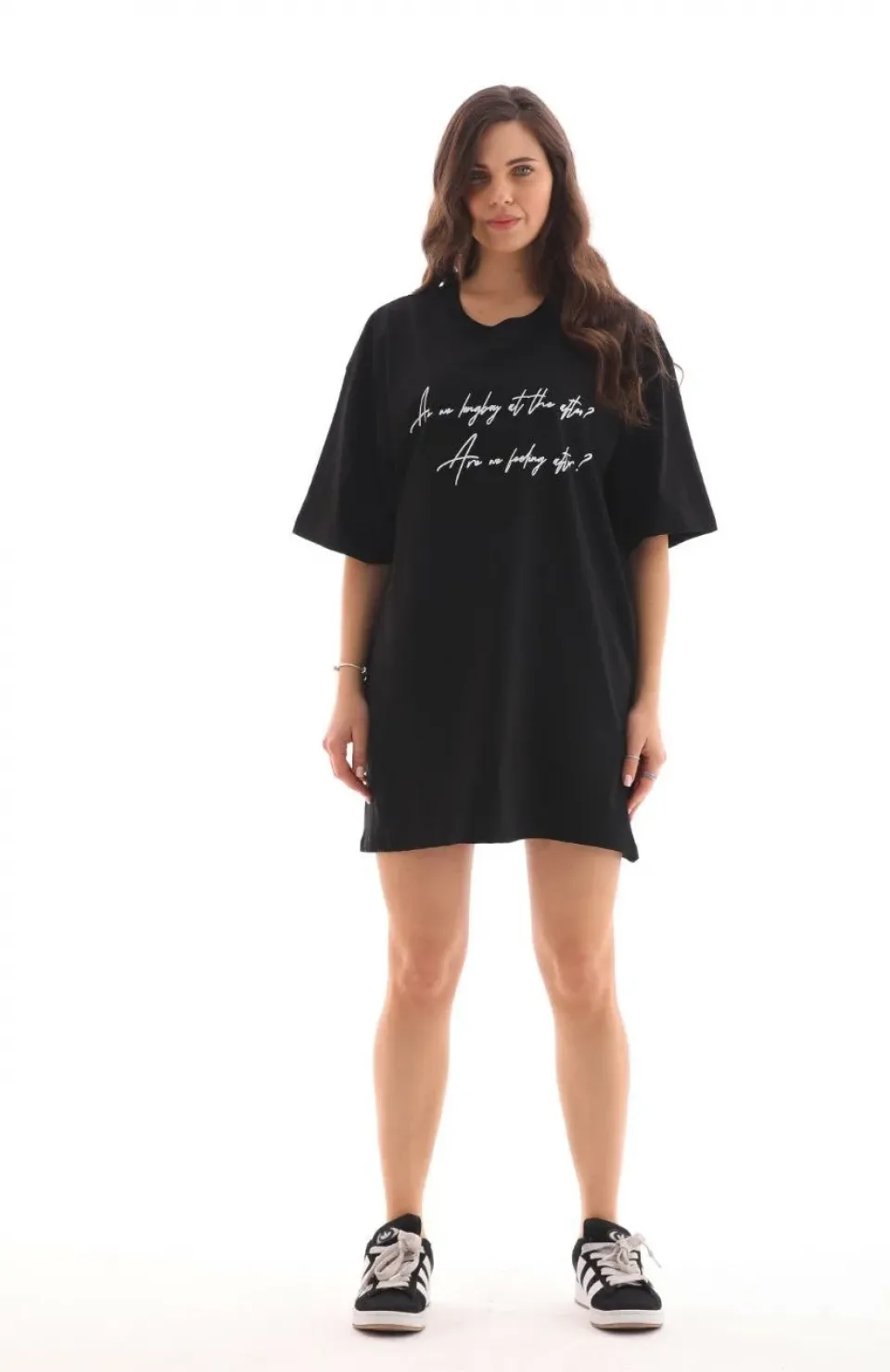 Unisex Bisiklet Yaka Baskılı Oversize T-Shirt - Siyah Somersan Giyim | Kadın, Erkek ve Çocuk Moda