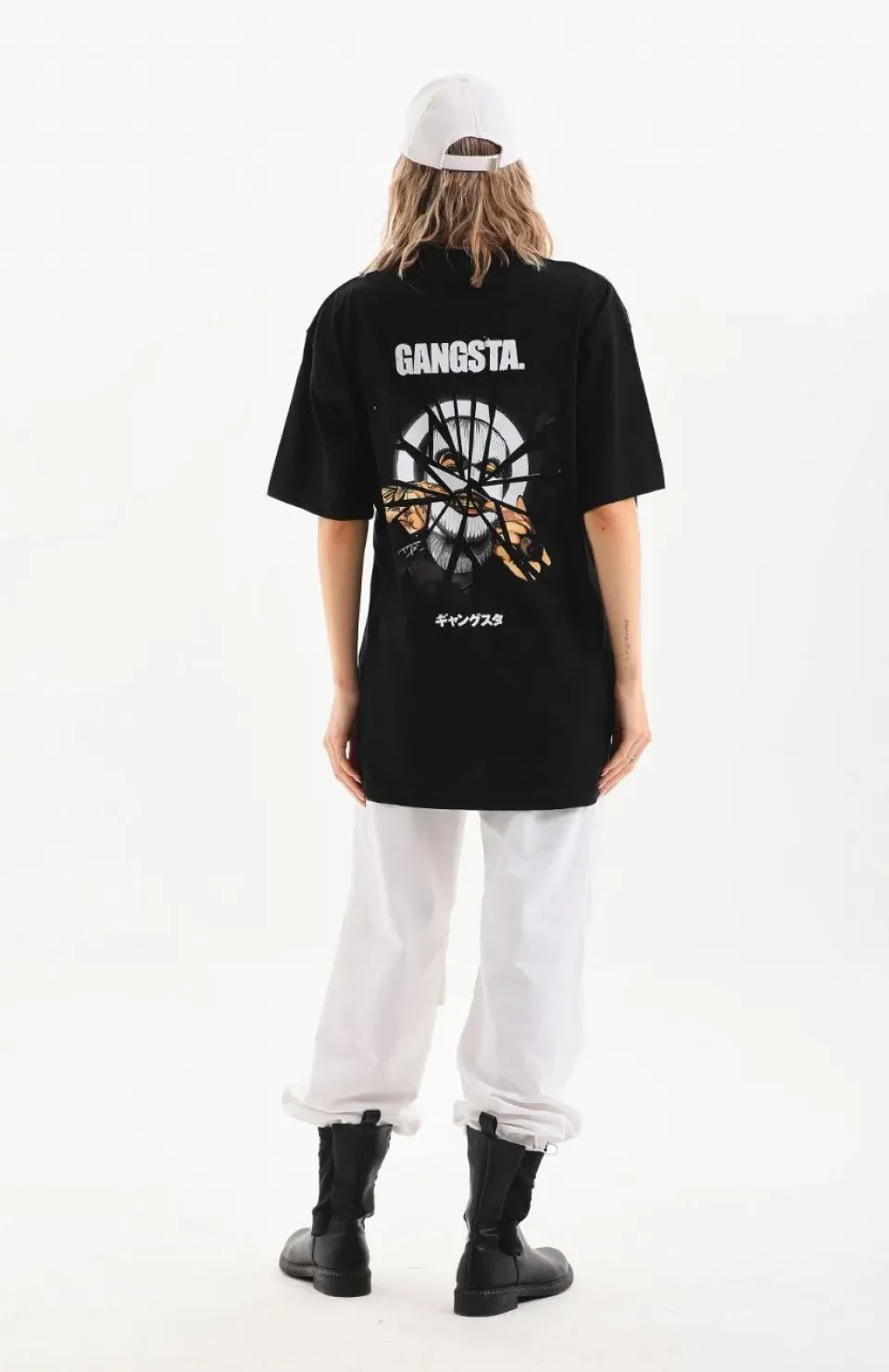 Unisex Baskılı Oversize T-Shirt - Siyah