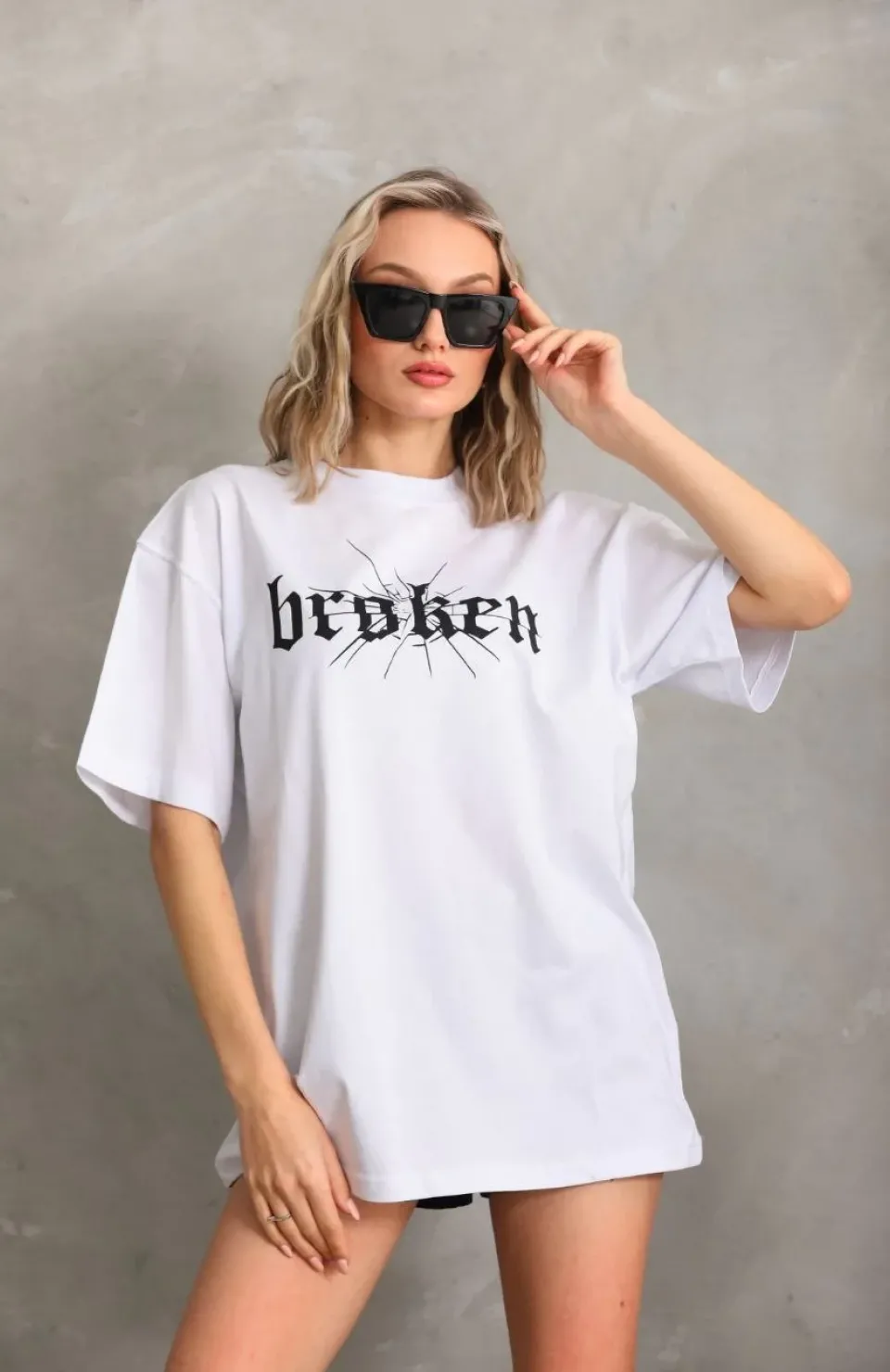 Unisex Baskılı Oversize T-Shirt - Beyaz
