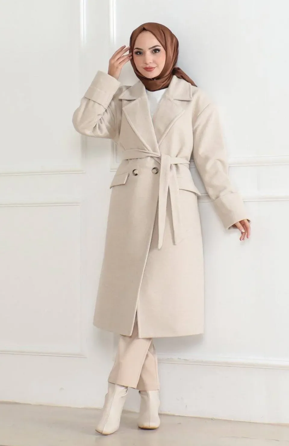 Kadın Düğmeli İçi Astarlı Kaşmir Kaşe Kaban - Bej Somersan Giyim | Kadın, Erkek ve Çocuk Moda