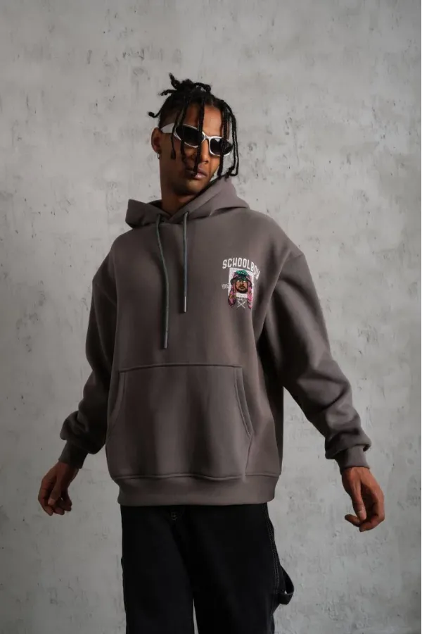 Erkek SCHOOL BOY Baskılı Kapüşonlu Sweat - Gri