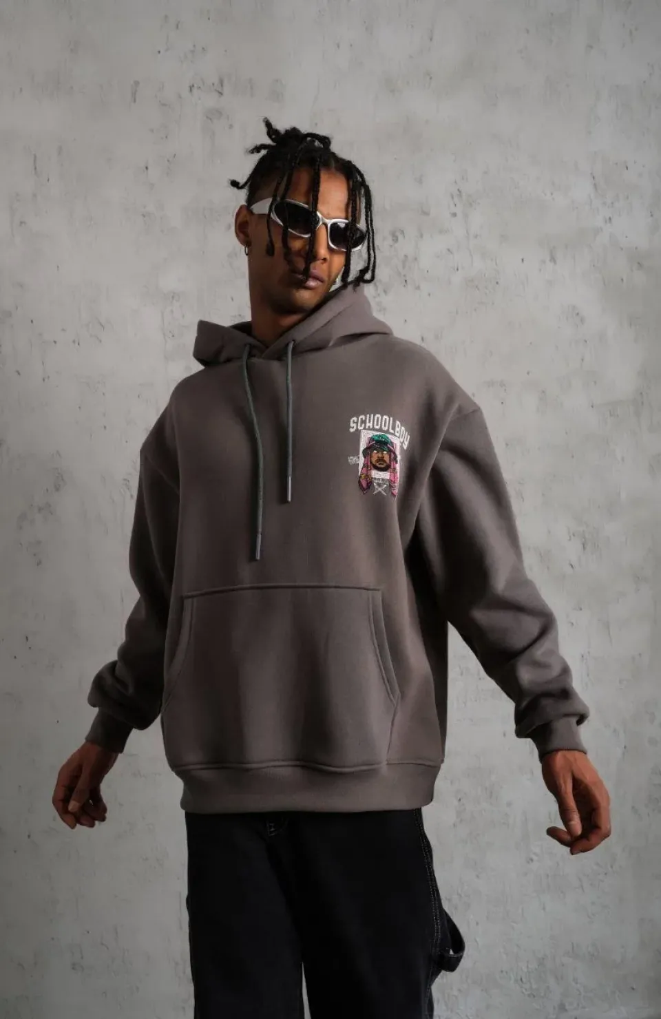Erkek SCHOOL BOY Baskılı Kapüşonlu Sweat - Gri Somersan Giyim | Kadın, Erkek ve Çocuk Moda