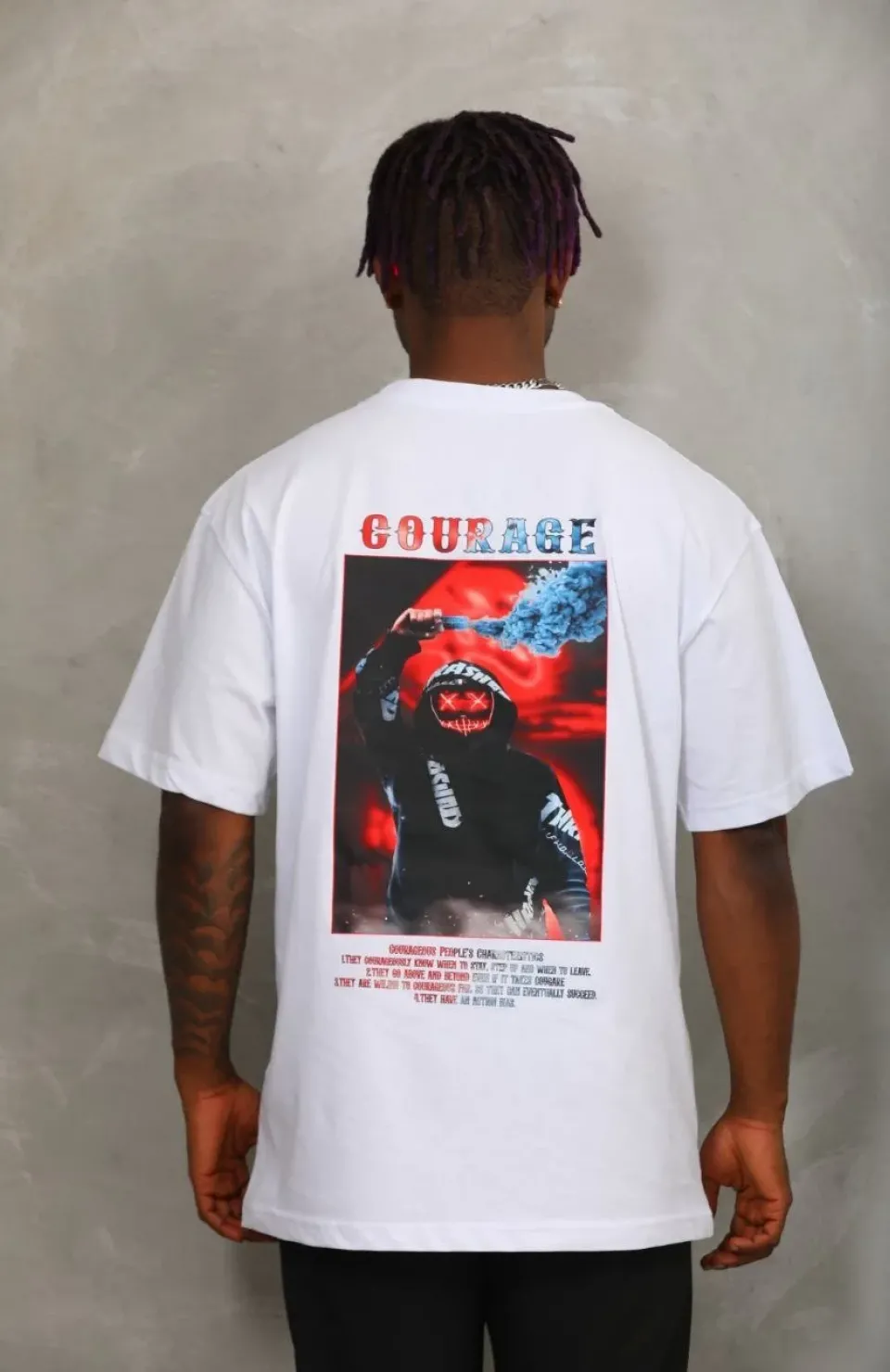 Unisex Oversize Baskılı Bisiklet Yaka T-Shirt - Beyaz