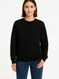 Kadın Üç İplik Düz Bisiklet Yaka SweatShirt - Siyah